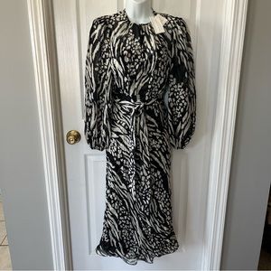 Veronica‎ Beard Mavis Belted Printed 100% Silk Chiffon Midi Dress Women SZ 0 NEW